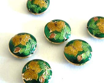 6 18mm Handmade Cloisonne Beads Bead Round Butterfly Flower Green b2912