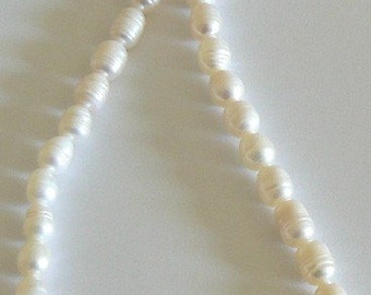 16inch 9mm Natural Freshwater Pearl Beads Necklace Rice White b1930