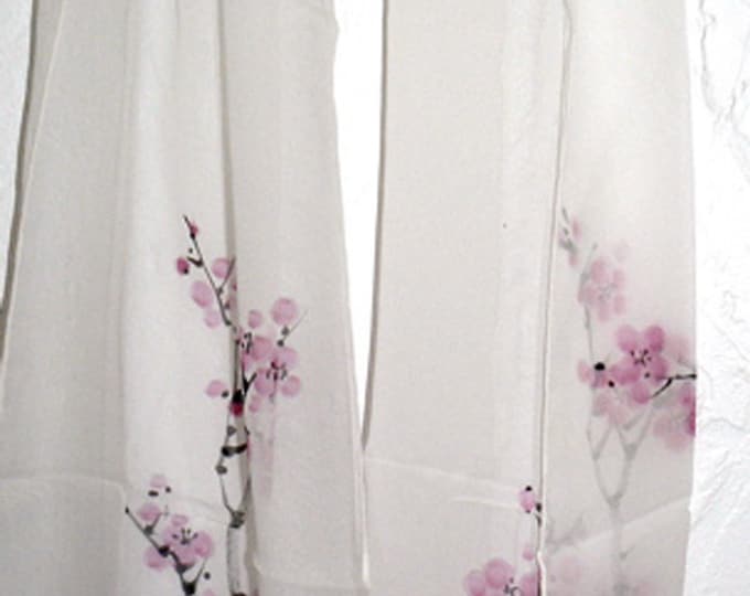 Multi-color and Design Cherry Blossom Bamboo Rose Oblong Silk Scarf Hand Painted Handmade