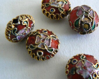 10 12x6mm Handmade Cloisonne Beads Gold Plated Brass Flower Jewelry Making b2805