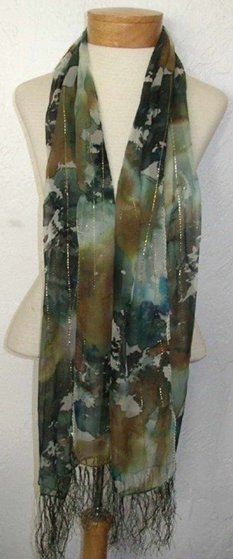 Forest Silk Scarf Handmade Oblong Etsy