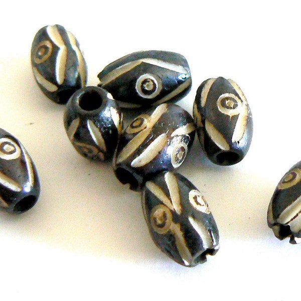 10pc Hand Carved Large Hole Natural Bone Beads Native Crafts Batik Hair Pipe Beading Dreadlock Jewelry Supplies Tube Striped b3142
