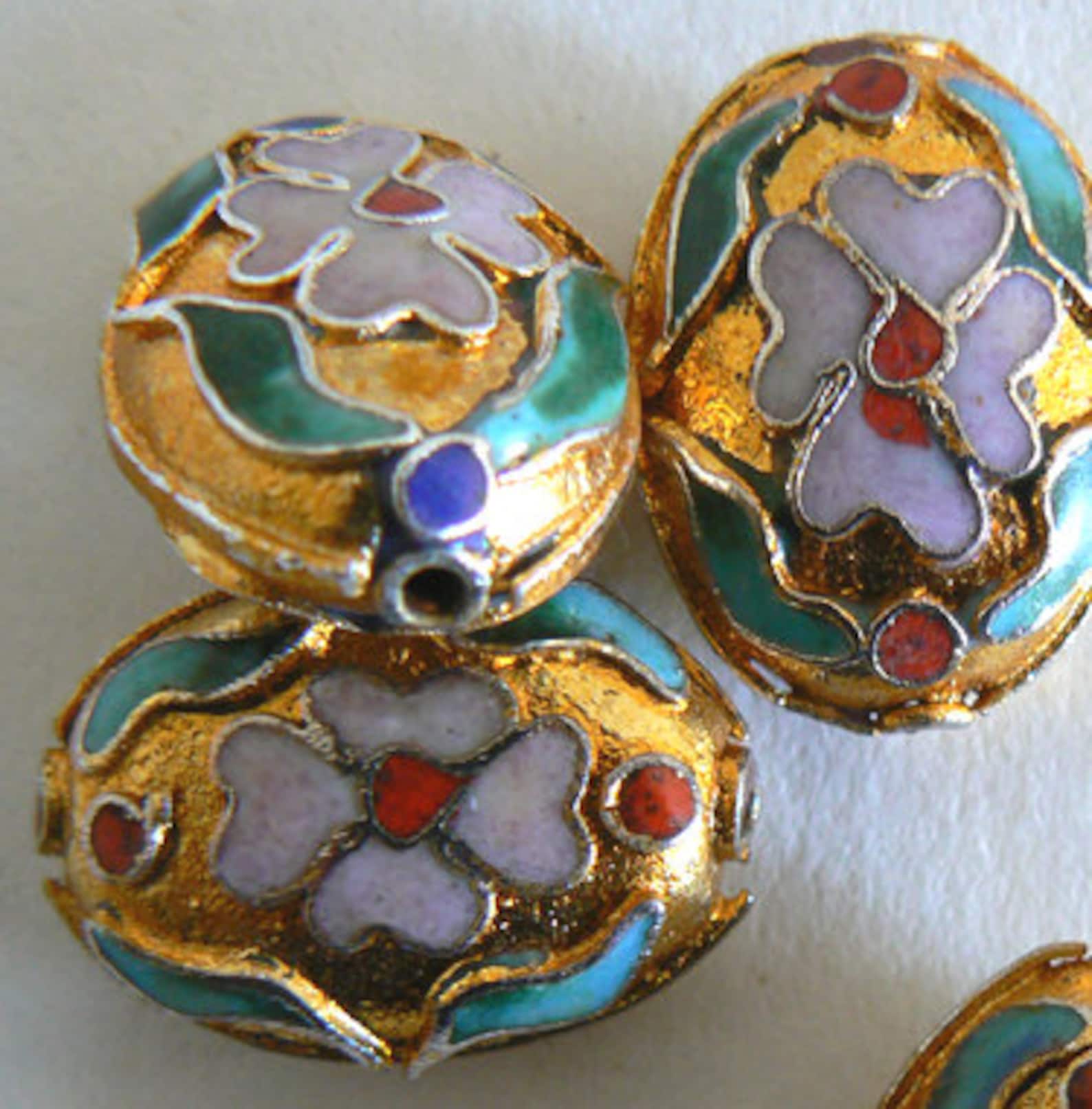 1pc 20x15x9mm Large Handmade Cloisonne Beads Gold Plated Brass Etsy
