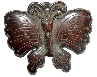 SALE 1 Large Ivory Cinnabar Bead Pendant Floral Butterfly