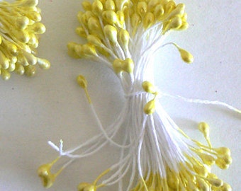 176 Heads/88 Pcs Bundle Flower Stamen Double Sided Pearl Yellow b2445