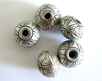 5pc Large Hole 16mm High Quality Antique Silver Finish Zamak Metal Bead Beads Ball Perfect for Leather Hamp Work b3078