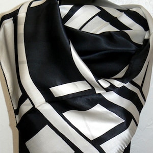 Multi-design 100% Mulberry Silk 35&quot; Square Scarf Wrap Shawl Belt Accessories for Woman Holiday Occasions Gift Black White