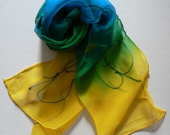 Oblong Silk Scarf Handmade, Spring Time