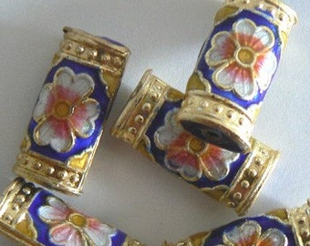 4 10x20x6mm Handmade Cloisonne Beads Floral Bead Navy b2192