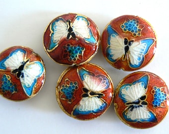 4pc 19mm Handmade Cloisonne Beads Gold Plated Brass Butterfly Design Jewelry Making Bead Beading Orange b3040