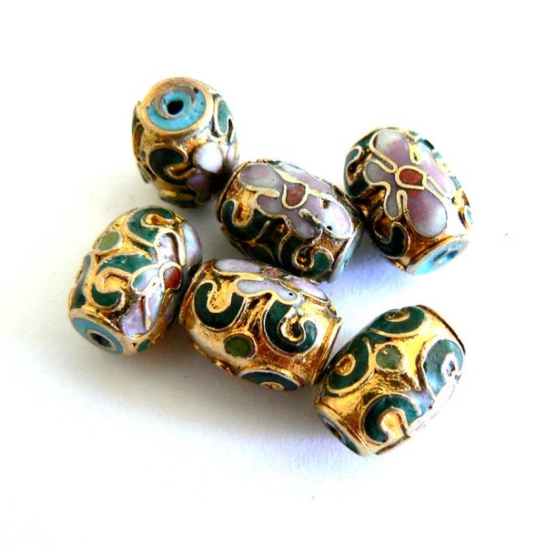 2 10x14mm Handmade Cloisonne Beads Gold Plated Brass High Quality Gold Barrel Shape b3067