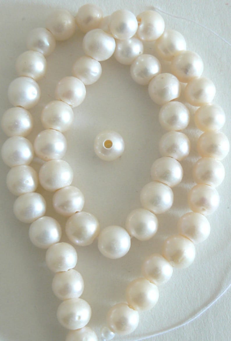 1 Strand Large 2mm Hole Freshwater Pearl Beads Round Potato Ivory White b2489