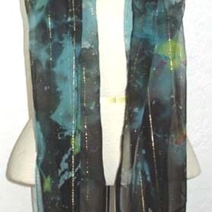 Multi Color Hand Pained Silk Scarf Oblong Holidays Christmas Gift Handmade