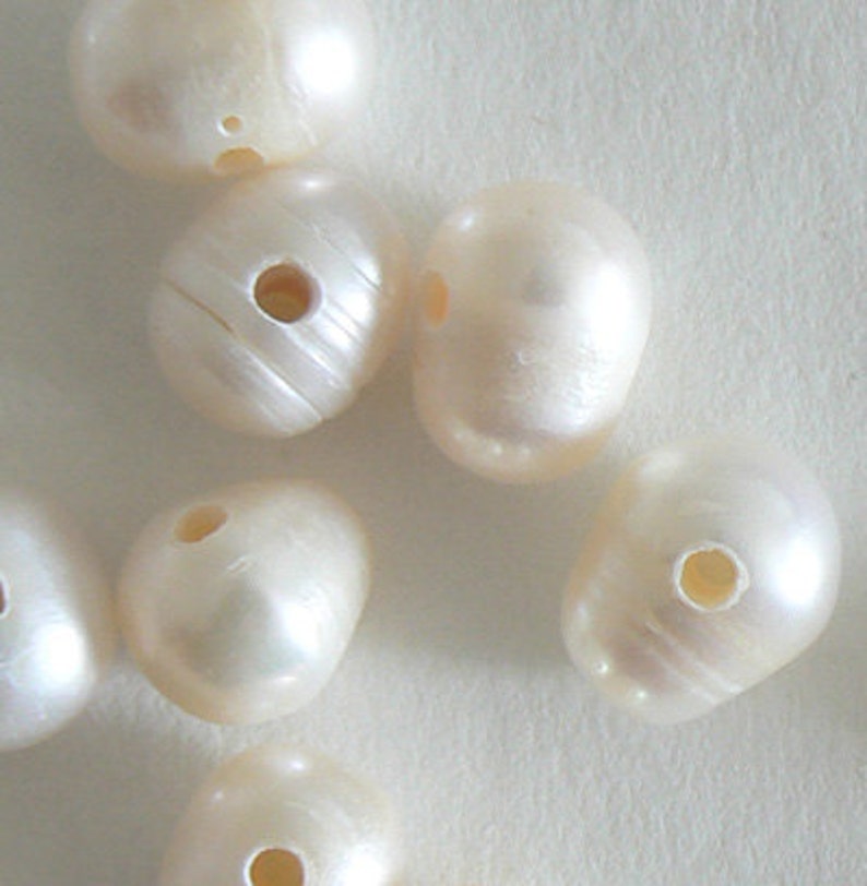 SALE 20 Large Hole Freshwater Pearl Beads Potato Ivory White Drill Hole Side Way b2476