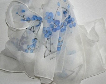 Cherry Blossom Oblong Silk Scarf Hand Painted Handmade