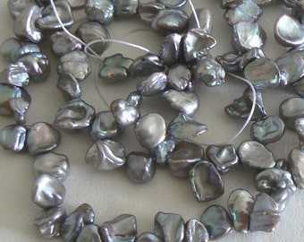 SALE 1 Strand 8-11mm Blister Natural Freshwater Pearl Beads Cornflake Silver Gray b1414