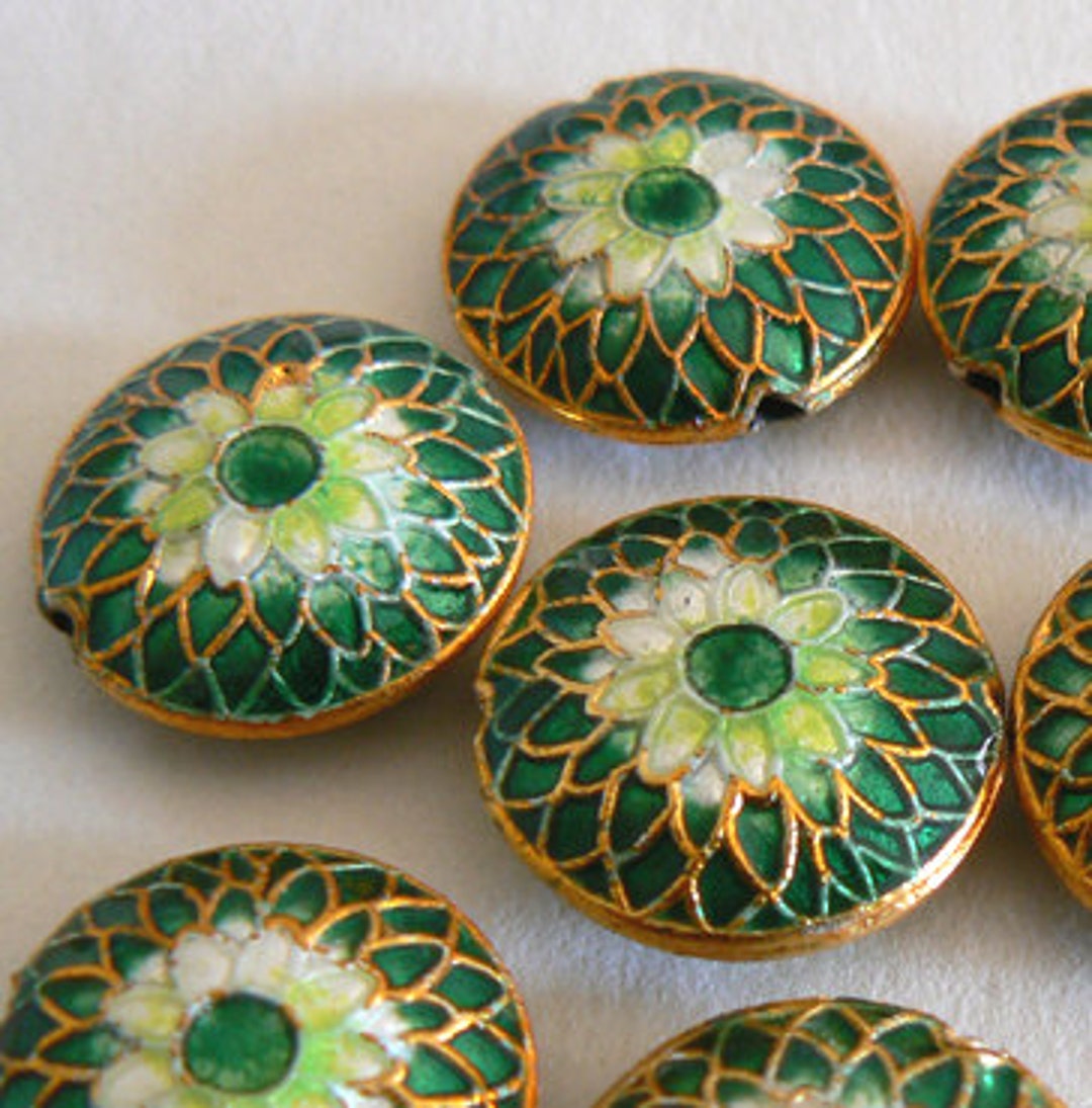 4 6x16mm Handmade Cloisonne Beads Gold Plated Brass Chrysanthemum Dark