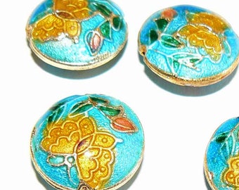 SALE 6 18mm Handmade Cloisonne Beads Bead Round Butterfly Flower Aqua Blue b2910