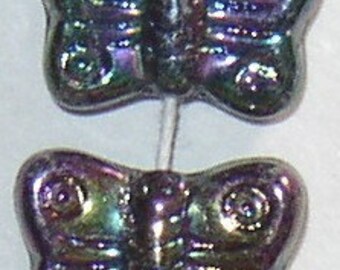 25pc Butterfly Purple Iris Czech Pressed Glass Beads Bead