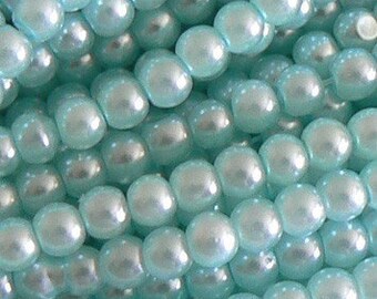 32inch 4mm Pearl Glass  Round Beads Baby Blue