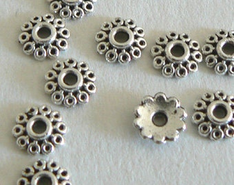 200pc 5x1.5mm Antique Silver Finish Bead Cap Beads Flower b2553