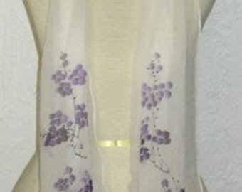 Oblong Silk Scarf Hand Painted Purple Cherry