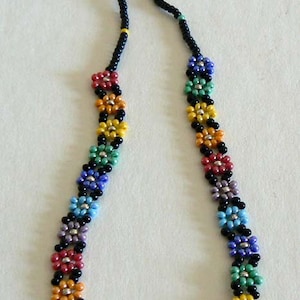 Multi-color Hand Beaded Necklace Daisy Flower Chain Jewelry Handmade Everyday Wear