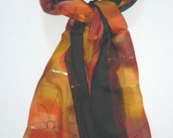 Rich Autumn Oblong Silk Scarf Gold Thread