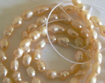 SALE 16inch 4-5mm Natural Freshwater Pearl Rice Beads Orange b1961