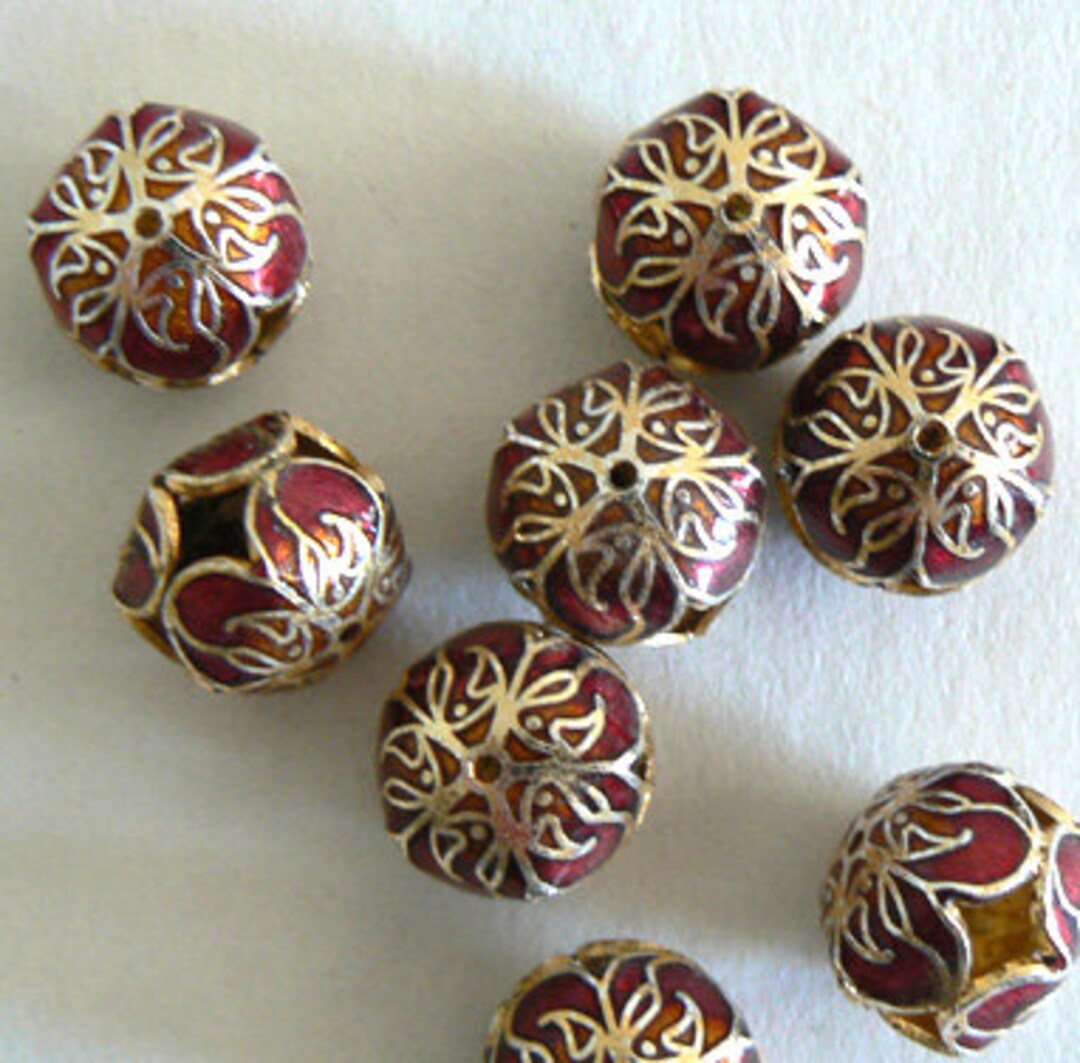 SALE 4 12x11mm Handmade Cloisonne Beads Bead Gold Red B2769 - Etsy