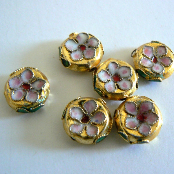 8pc 12.5mm Handmade Cloisonne Beads Gold Plated Brass Flower Design Red b2930 1