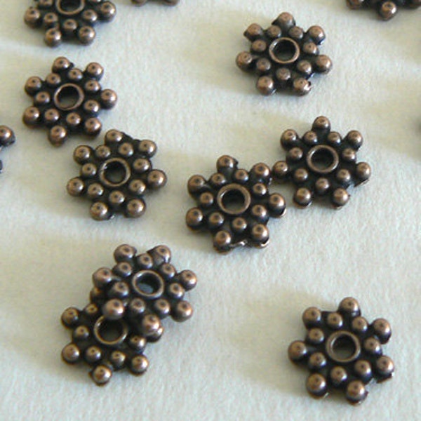 100pc 8mm High Quality Antique Copper Finish Spacers Beads Snow Flower b2543