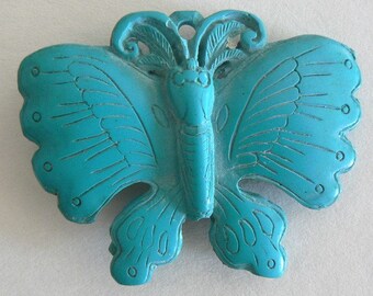 SALE 1 LargeTurquoise Cinnabar Bead Pendant Floral Butterfly