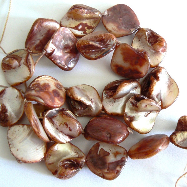 SALE  15inch 22pc Loosed Mother of Pearl Beads Nugget Bead Brown Beading Jewelry Making