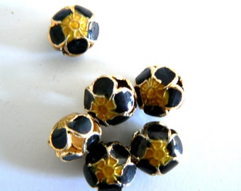 6 11x6mm Handmade Cloisonne Beads Gold Plated Small Cherry Blossom Jewelry Making Beadling Bead Gift