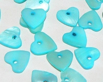 SALE 100 11mm Mother of Pearl Beads Heart Blue Sky