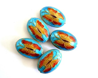 4 25x16x7mm Handmade Cloisonne Beads Gold Plated Brass Butterfly