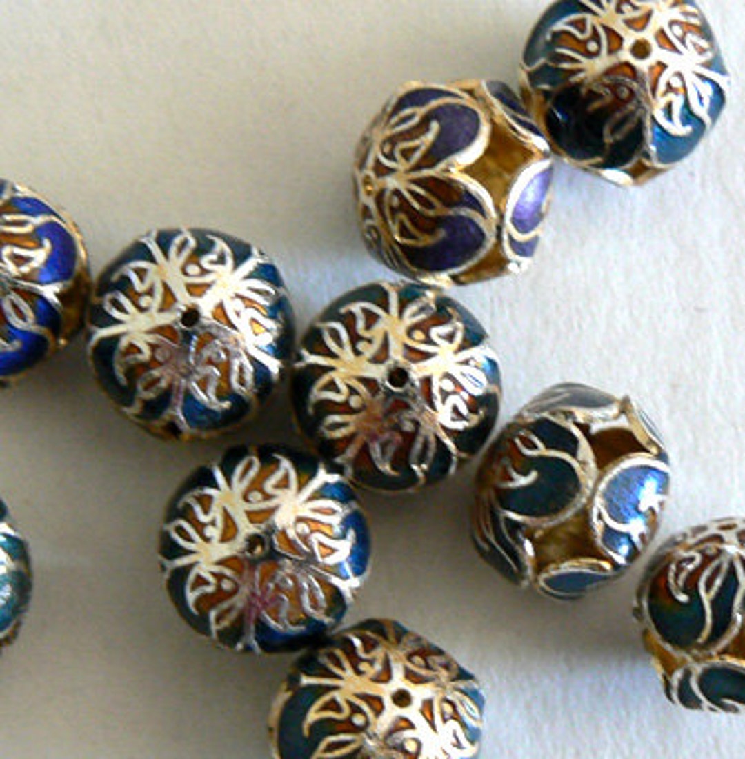 1pc 12x11mm Handmade Cloisonne Beads Bead Gold Green Blue Etsy