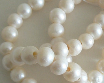 10pc Large 1.5mm Hole Freshwater Pearl Beads Round Potato Ivory White b2478