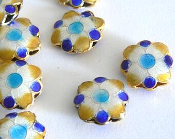 Multi Wahl 4 Stück 15 x 6 mm handgemachte Cloisonne Perlen vergoldete Messing Blume Schmuck machen Design Perlen