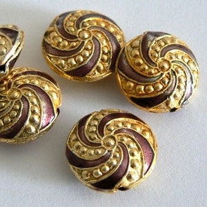 SALE 4 16x8mm Handmade Cloisonne Beads Gold Plated Brass Round Purple Gold