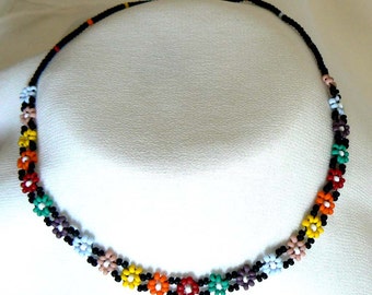 Multi-color Hand Beaded Necklace Daisy Flower Chain Jewelry Handmade Rainbow Gift Holidays Christmas Birthday