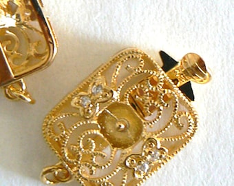 1 14x15mm Clasp Gold Plated Brass Rhinestones Jewelry Making b2914