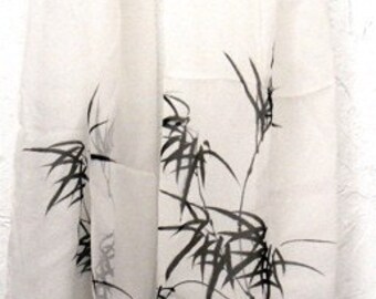 Bamboo Oblong Silk Scarf Hand Painted Handmade Black White