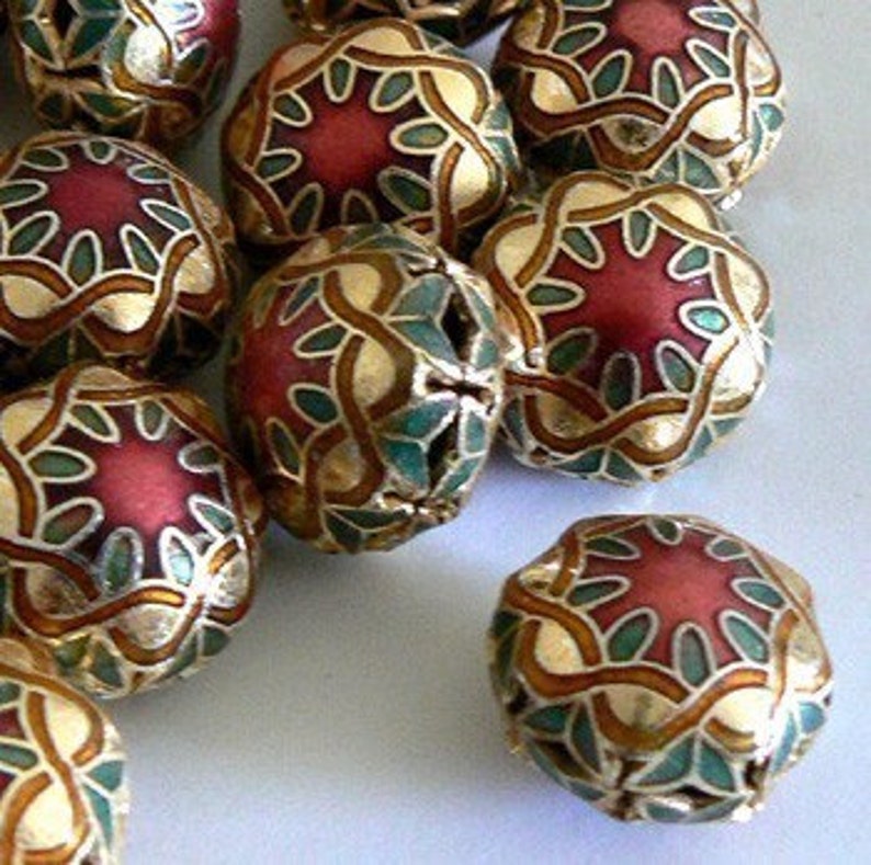 2pc 16x12mm Handmade Cloisonne Beads Classy Bead Red Gold Etsy