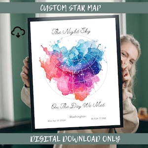 Descarga digital personalizada del mapa del cielo nocturno para fecha especial Mapa de estrellas digital personalizado por fecha Gráfico de estrellas personalizado Impresión digital Celestial