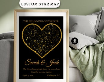 Custom Star Map Gold Special Date Night Sky Print Star Map Poster Star Chart Digital Download Personalized Sky Map for Your Special Date