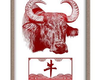 Chinese Zodiac Foiled Print - 02 - Ox