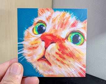 Pegatina de gato naranja con ojos verdes - Calcomanía mate de gatito jengibre