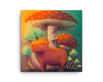 Capybara and Mushrooms Painting